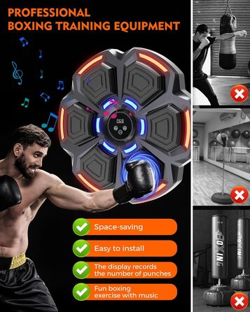 Музична боксерська машина для дорослих Snawowo - LED-підсвічування, Bluetooth, 9 режимів швидкості, з лічильником ударів та боксерськими рукавичками