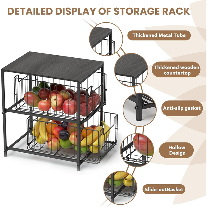 Meltrck Spice Rack and Kitchen Organizer, 2-Tier Pull-Out Kitchen Organizer, Metal and Wood Composite for Kitchen, Countertop, Pantry, and Dining Room (Black)