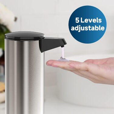 AIKE Automatic Soap Dispenser Stainless Steel with Sensor Infrared, 280ml Touchless Automatic Soap Dispenser USB Rechargeable
