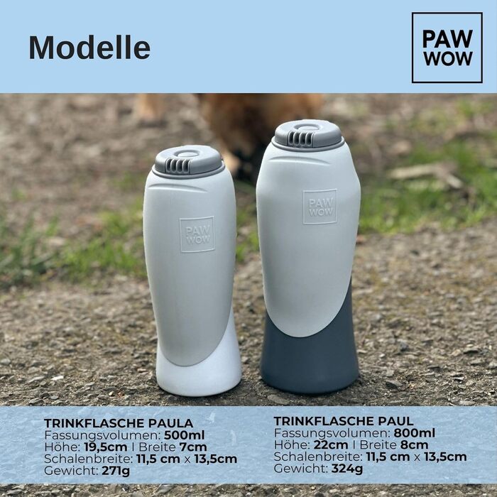 PAW WOW Paula: Водяна пляшка для собак 500 мл - ідеальна для прогулянок | Водяна пляшка для собак | PAW WOW