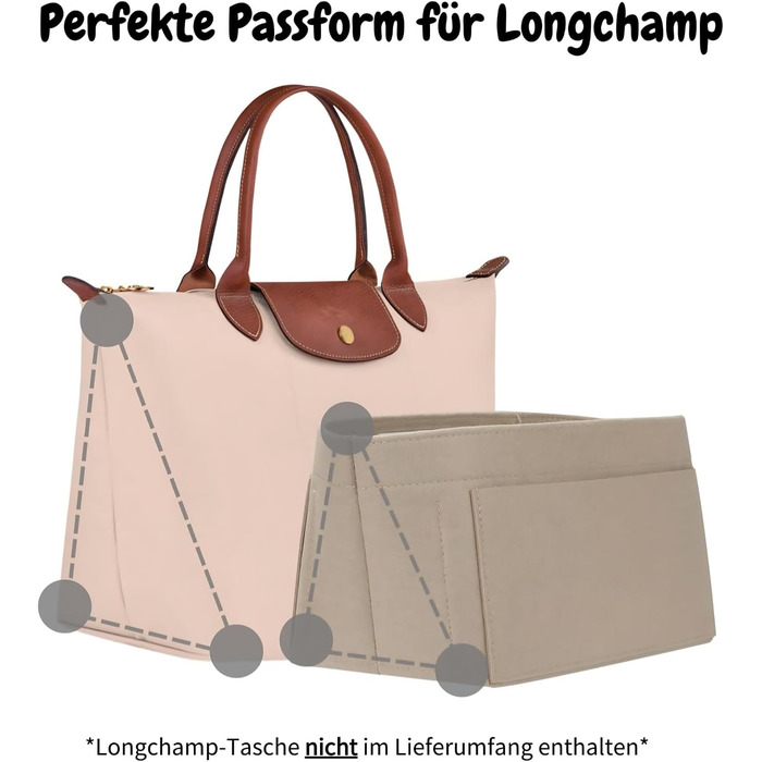 Органайзер для сумки Charinor L з фетру для Longchamp, з ключницею, бежевий, Bag in Bag