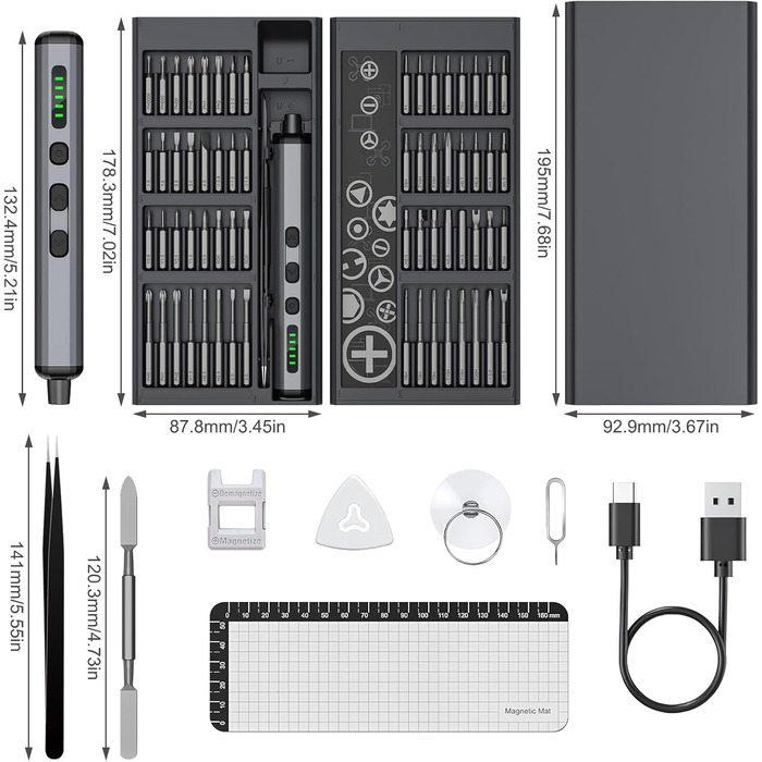 Набір мініатюрних електричних викруток 72 в 1 - прецизійний акумуляторний набір для ремонту окулярів, годинників, телефонів, ноутбуків