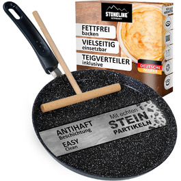 STONELINE Back to Nature Crepe Pan Induction 25 cm, Omelette Pan with real stone particles, Pancake/Pancake Pan Non-Stick, Fat-Free Frying, All Cooktops, (Riveted)
