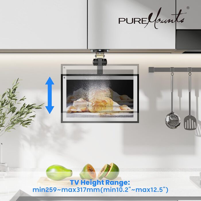 Настінна кріплення для телевізора PureMounts, 13-27 дюймів, поворотна, нахильна, регульована висота, VESA 100x100, чорний