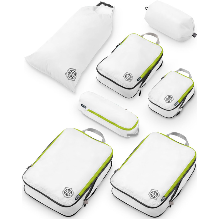 Набір органайзерів для подорожей Trippped: 7 великих компресійних кубиків для одягу (помаранчевий/білий/зелений)