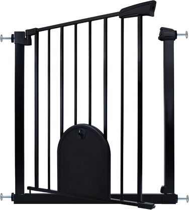 Захист для сходів HENGMEI: металеві ворота-сітка для дітей без свердління, автоматичне закриття, 75-85 см (чорний, з люком для тварин)
