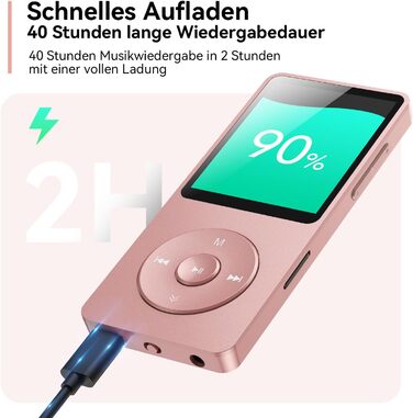 MP3 плеєр AGPTEK 64GB Bluetooth 5.3, Радіо, 1.8