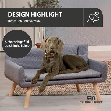Диванчик для собак Rohrschneider Chicago | Миється, для собак маленьких та середніх порід | Макс. вага 50 кг | Зручний, сірий, розмір 103x57x50 см | З аксесуаром для збору відходів