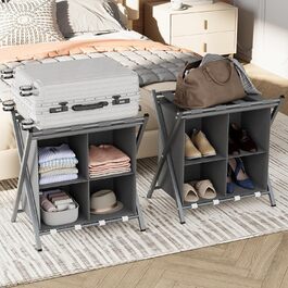 aboxoo 2-Pack Luggage Rack with Storage Space, Guest Room, Folding, Holds up to 54.4 kg, Space-Saving Suitcase Racks for Guest Rooms, Bedrooms, Hotels, Black (Gray, 2 Pieces)