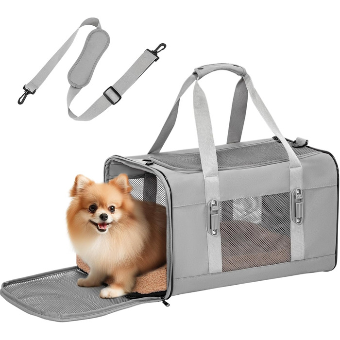 Транспортний бокс для котів та собак Petsfit - сірий, L+: 48,5x31x31 см, з м'яким килимком