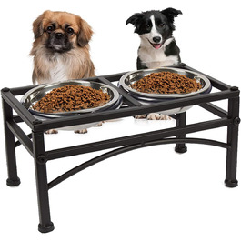 Підвищений миска для собак Funkeen - миска для корму для домашніх тварин з нержавіючої сталі з двома знімними мисками на підставці для годування кормом та водою (підходить для середніх собак, 1 кварта)