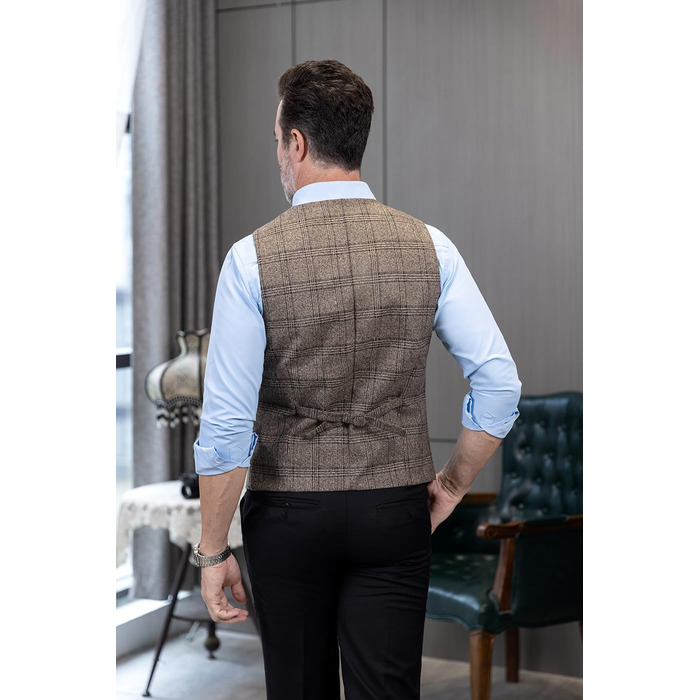 Оливковий костюм для чоловіків Olove-Uit: елегантний, в клітинку, з вовни та твіду, slim fit, для весілля (колір: коричневий, розмір: M)