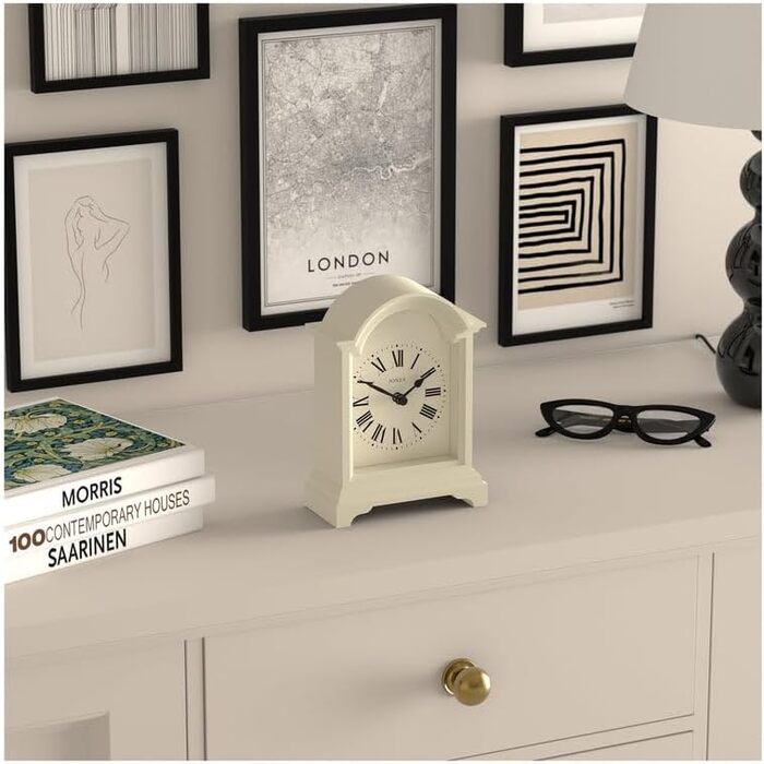 JONES CLOCKS® Bistro Table Clock | Classic Arch Design | White | Timeless style for desk, table, shelf, or nightstand