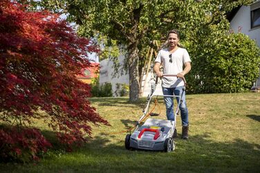 IKRA Elektro Scarifier Lawn Aerator IEVL 1838, 40l Collection Basket, Working Width 38cm, Adjustable Working Depth