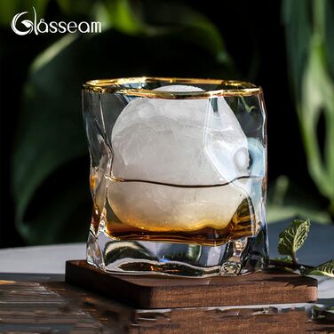 Набір склянок для віскі з нерівними гранями, 2 шт. Об'єм 250 мл. Стильні келихи для скотчу, бурбону, рому. Ідеальний подарунок для тата, чоловіка, друзів. Золотий край, прозорі.