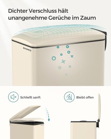 Відро для сміття SONGMICS 20 л з педаллю, м'яким закриттям, з внутрішнім відром, 15 мішків, металік сріблястий LTB543E01