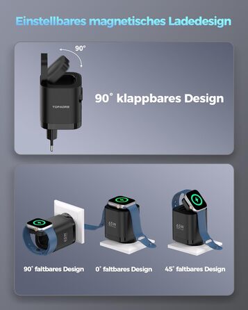 Зарядний пристрій 65W USB-C з кабелями для Apple Watch, 4 порти GaN USB-C, швидка зарядка для Apple Watch Ultra/11/10/9/8/7, MacBook, iPhone, iPad, Galaxy - Білий
