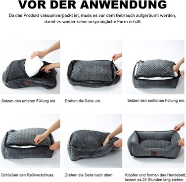 Dog Bed for Small and Medium Dogs 65x55x18cm, Washable Dog Cushions, Removable Cover, Dog Sofa Dog Basket with Raised Edges, Fluffy Cat Bed Dog Bed with Nubs, Dark Grey (90x75x25cm, Dark Grey - Removable)