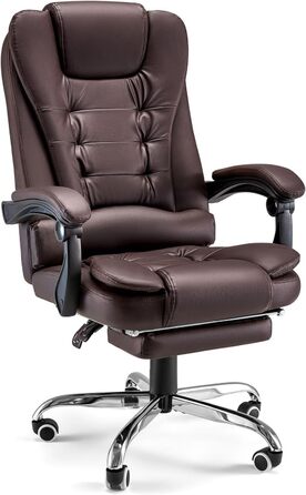 Крісло офісне YODOLLA, 200 кг, ергономічне, з регулюванням нахилу, комп'ютерне, з підніжкою, шкіряне (колір: коричневий)