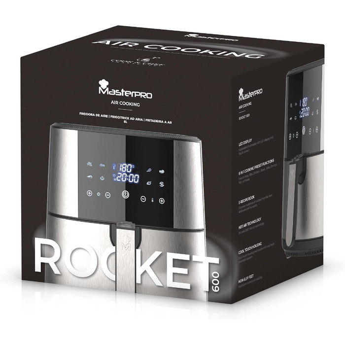 MasterPro Foodies Аерофритюрниця XXL 6л 1800Вт з LED дисплеєм та антипригарним покриттям | Фритюрниця без олії 8-в-1
