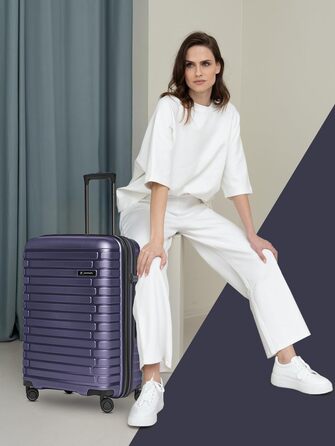 Чохол-валіза на колесах середнього розміру 66 см, розширюється до 75 літрів | З міцного поліпропілену, 4 колеса, TSA-замок | Колекція 04 (фіолетовий металік)