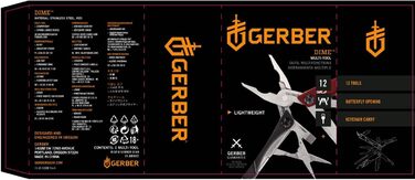 Gerber Multi-tool with 12 functions, Dime Pocket Multi-tool, Black, 1014030 (Red (EU))