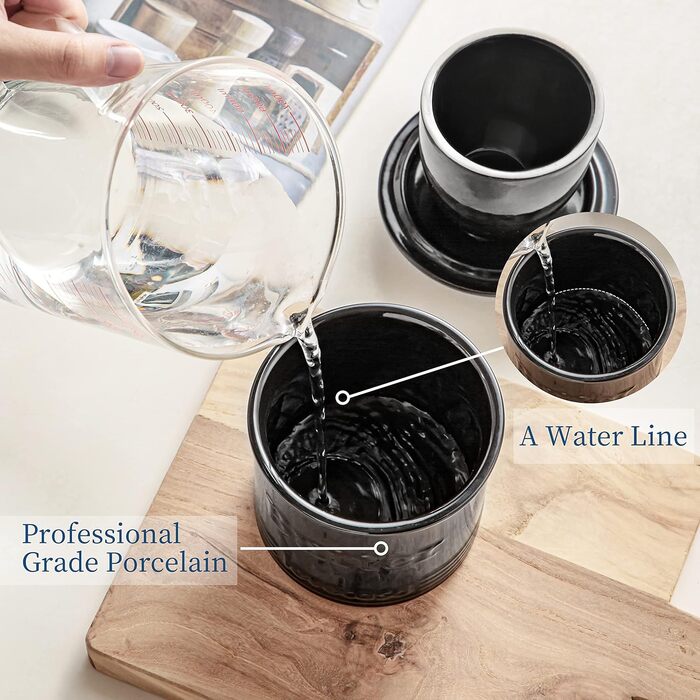 Porcelain Butter Top Dish for Countertop, LOVECASA Butter Holder with Water Line, French Butter Dish with Lid, Ceramic Butter Container, No More Hard Butter, Perfect Spreadable Consistency (black)