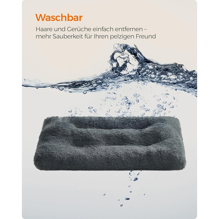Ліжко для собак Feandrea, м'який лежак, пухнаста підстилка, довгий плюш, 110 x 73 см, м'яка підкладка, можна прати в пральній машині, кошик для собак, багатофункціональне, портативне, темно-сірий