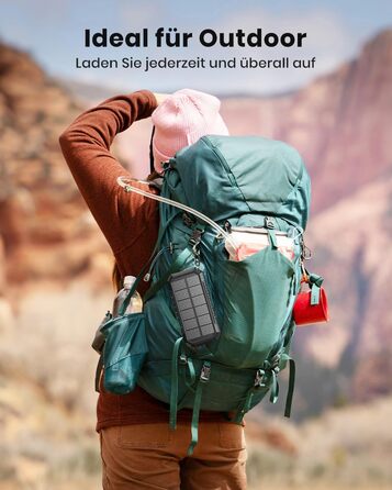 Сонячний павербанк 27000mAh, 15W, з LED-ліхтариком, 5 виходів, для iPhone та Android, чорний