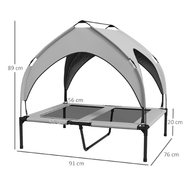 PawHut Elevated Dog Bed with Canopy, Pet Bed, Outdoor Dog Lounger with Roof, Breathable, for Large Dogs Light Grey Oxford 91 x 76 x 89 cm | Aosom