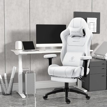 Ігровий крісло Dowinx з тканиною та кишеньковим пружинним подушками, ергономічний ігровий крісло з функцією масажу, велике та високе комп'ютерне крісло з підніжкою XXL, білий, Komf-AL