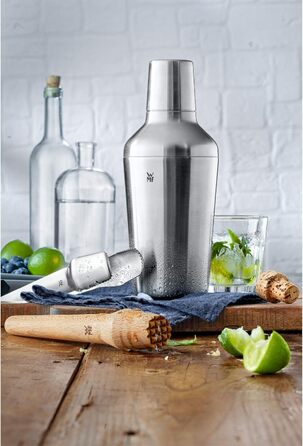 WMF Matryoshka Cocktail Set, 5-Piece, Bar Set with Stainless Steel Cocktail Shaker (700ml), Jigger, Cocktail Strainer, Ice Tongs, and Muddler, Nesting