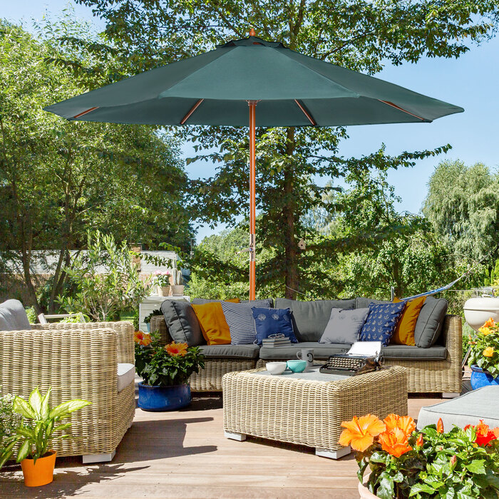 Сонцезахисний парасоль з дерева Outsunny Holzschirm Garten Sonnenschirm Balkonschirm 2,5 м Темно-зелений | Aosom