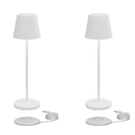 Акумуляторний LED настільний світильник Klighten 2 шт, димується, для дому та вулиці, USB зарядка, тепле світло 3000K, IP54, алюміній (білий)