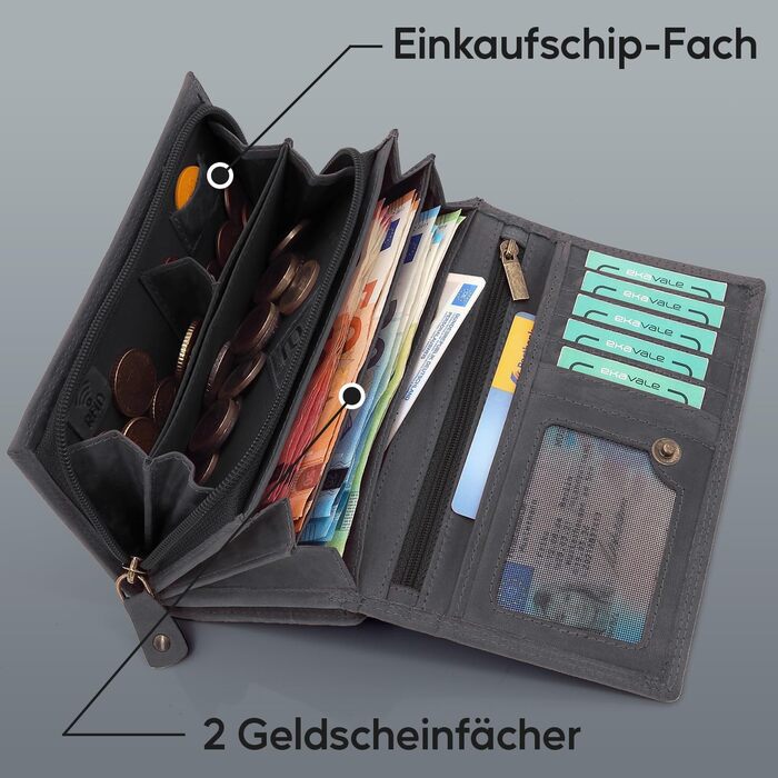 ekavale Women's Wallet Large Long Wallet with Snap Button and RFID Protection, Wallet with Floral Pattern (Dark Brown)