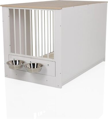 PAWHOME XL Клітка для собак, 102x60x66 см, білий/дуб, з мисками, до 30 кг