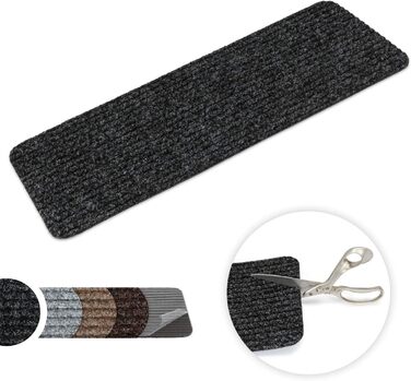 Kettelservice-Metzker Stair Mat, Stair Carpet, Tulus Rectangle Non-Slip Mat, Self-Adhesive, 60x25cm, Anthracite, 20 Pieces