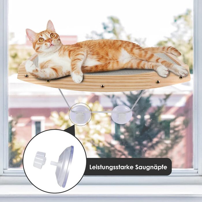 Zonema ZNM Cat Window Perches - Cat Hammock Sisal, Solid Wood Frame, Cat Bed Window with Strong Suction Cups, Cat Hanging Bed Window, Space-Saving Design, Holds up to 18KG