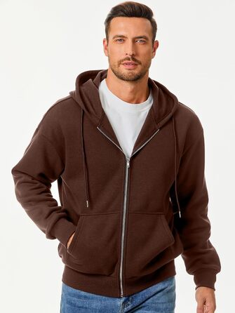 Світшот JMIERR чоловічий з капюшоном, бавовна, однотонний, на блискавці, з кишенями (колір: коричневий, розмір: M)