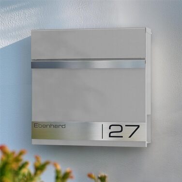 Поштова скринька Metzler Premium з газетницею Anthrazit, персоналізована з табличкою для імені, високоякісна настінна з нержавіючої сталі V2A з порошковим покриттям RAL 7016, модель Stencil (сірий алюміній)