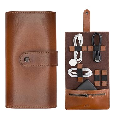 Органайзер для подорожей Solo Pelle: універсальний кейс для кабелів, аксесуарів та гаджетів (колір: Cognac Braun)