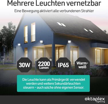 LED прожектор настінний з датчиком руху Oktaplex Cali Motion 30W, IP65, антрацит, 3000K, з функцією Master