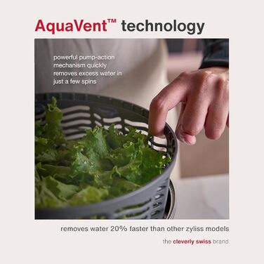 Салатниця-швидкосушарка Zyliss Swift Dry, 6л, з кришкою, BPA-free, неслизьке дно, AquaVent™ технологія, кнопка стоп, придатна для миття в посудомийній машині, сіра