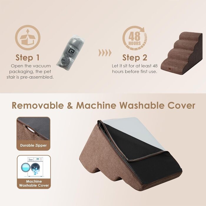 Сходинки для собак EHEYCIGA: компактні, 40 см, для маленьких собак, 3 сходинки, з миючим покриттям, сірі (T 72 x B 40 x H 50 см, коричневі)