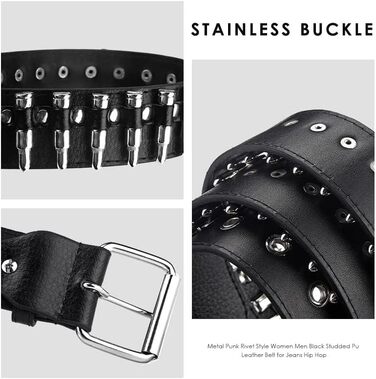 Пряжка з шипами, металевий панк-ремень з яскравими пірамідними шипами для жінок та чоловіків (Чорний, Білий)
