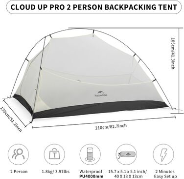 Намет Naturehike Cloud Up Pro 2 особи, експедиційний, вітро- та водонепроникний, хакі