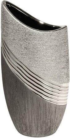 Ваза для квітів керамічна срібно-сіра, 30 см - сучасний декор