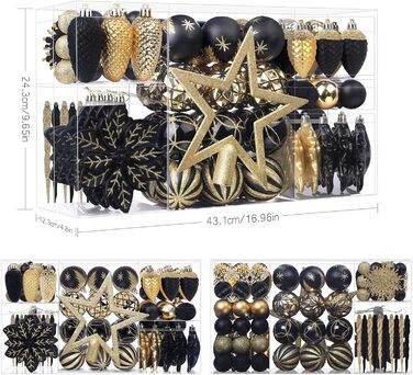 Набір прикрас для ялинки Shareconn: 106 шт. чорно-золотих кульок, 24 кольори, ударостійкий, для святкування, весілля