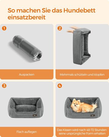 Ліжко для собак Feandrea, м'який лежак для собак з льоновим покриттям, кошик для собак, підняті бортики, неслизьке дно, знімний та пральний чохол, M, для маленьких собак, 70 x 55 x 21 см, світло-сірий