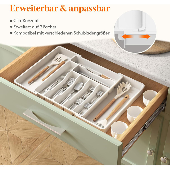 Органайзер для столових приборів Lifewit в шухляду, розсувний, пластиковий, білий 33-57 x 38 x 5 см